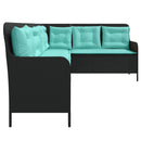 havesofa med hynder L-formet sort polyrattan