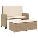 havebænk med hynder og fodskammel polyrattan beige