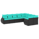 havesofasæt med 9 dele og hynder sort polyrattan