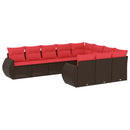 havesofasæt med 10 hynder brun polyrattan