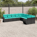 havesofasæt med 10 hynder sort polyrattan
