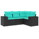 havesofasæt med 4 dele og hynder sort polyrattan