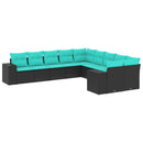 havesofasæt med 10 hynder sort polyrattan