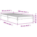 sengeramme 90x200 cm konstrueret træ og metal brun egetræsfarve