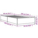 sengeramme 90x190 cm konstrueret træ og metal grå sonoma-eg