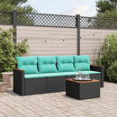 havesofasæt med 5 dele og hynder sort polyrattan