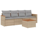 havesofasæt 5 dele med hynder polyrattan beige