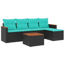havesofasæt med 6 hynder sort polyrattan