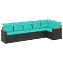havesofasæt med 6 hynder sort polyrattan
