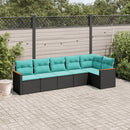 havesofasæt med 6 hynder sort polyrattan