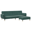 2-personers sovesofa med fodskammel velour mørkegrøn