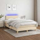 kontinentalseng med LED-lys 120x190 cm stof cremefarvet