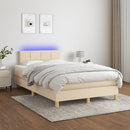kontinentalseng med LED-lys 120x190 cm stof cremefarvet