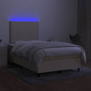 kontinentalseng med LED-lys 120x190 cm stof cremefarvet