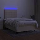 kontinentalseng med LED-lys 120x190 cm stof cremefarvet