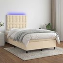 kontinentalseng med LED-lys 120x190 cm stof cremefarvet