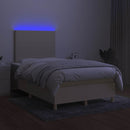 kontinentalseng med LED-lys 120x190 cm stof cremefarvet