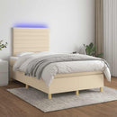 kontinentalseng med LED-lys 120x190 cm stof cremefarvet
