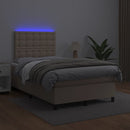 kontinentalseng LED-lys 120x190 cm kunstlæder cappuccinofarvet