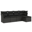 sofasæt til haven 5 dele med hynder polyrattan sort