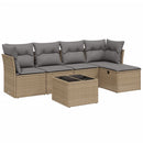 havesofasæt 6 dele med hynder polyrattan beige