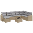 spisebordssæt til haven 9 dele med hynder polyrattan beige