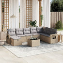 spisebordssæt til haven 9 dele med hynder polyrattan beige