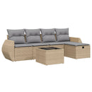 havesofasæt 6 dele med hynder polyrattan beige