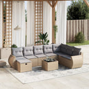 spisebordssæt til haven 9 dele med hynder polyrattan beige