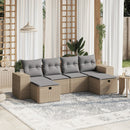 havesofasæt 6 dele med hynder polyrattan beige