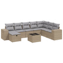 spisebordssæt til haven 9 dele med hynder polyrattan beige