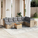 spisebordssæt til haven 9 dele med hynder polyrattan beige