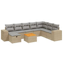 spisebordssæt til haven 9 dele med hynder polyrattan beige