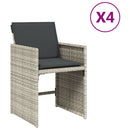 havestole 4 stk. med hynder polyrattan lysegrå