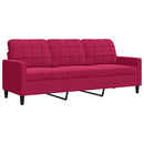 3-personers sofa 180 cm fløjl vinrød