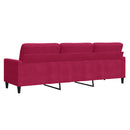 3-personers sofa 210 cm fløjl vinrød