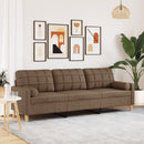 3-personers sofa med pyntepuder 210 cm stof brun