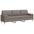 3-personers sofa med pyntepuder 210 cm stof gråbrun