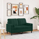 2-personers sofa med pyntepuder 120 cm velour mørkegrøn