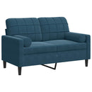 2-personers sofa med pyntepuder 120 cm velour blå