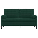 2-personers sofa med pyntepuder 140 cm velour mørkegrøn