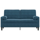 2-personers sofa med pyntepuder 140 cm velour blå