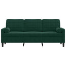 3-personers sofa med pyntepuder 180 cm velour mørkegrøn