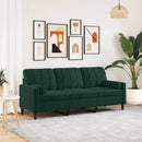 3-personers sofa med pyntepuder 180 cm velour mørkegrøn