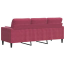 3-personers sofa med pyntepuder 180 cm velour vinrød