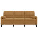 3-personers sofa med pyntepuder 180 cm velour brun