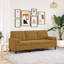 3-personers sofa med pyntepuder 180 cm velour brun