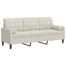 3-personers sofa med pyntepuder 180 cm velour cremefarvet