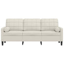 3-personers sofa med pyntepuder 180 cm velour cremefarvet