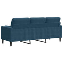 3-personers sofa med pyntepuder 180 cm velour blå